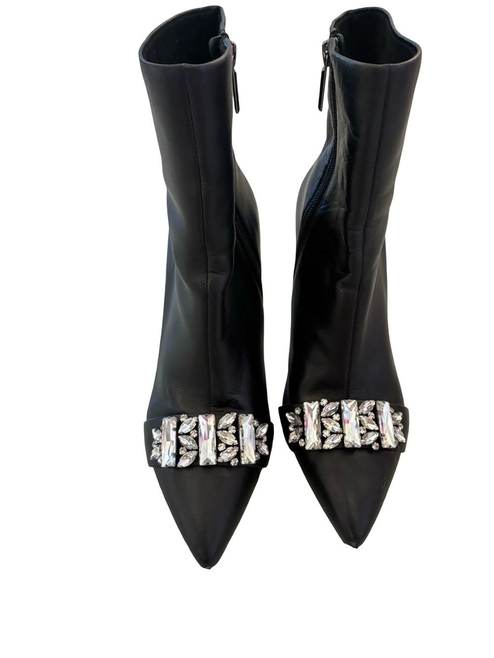 Karl Lagerfeld Crystal-Embellished Black leather Ankle Boots